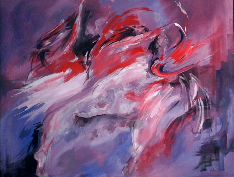 abstract pink female dancers on purple background