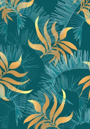 blue gold leaves on blue background