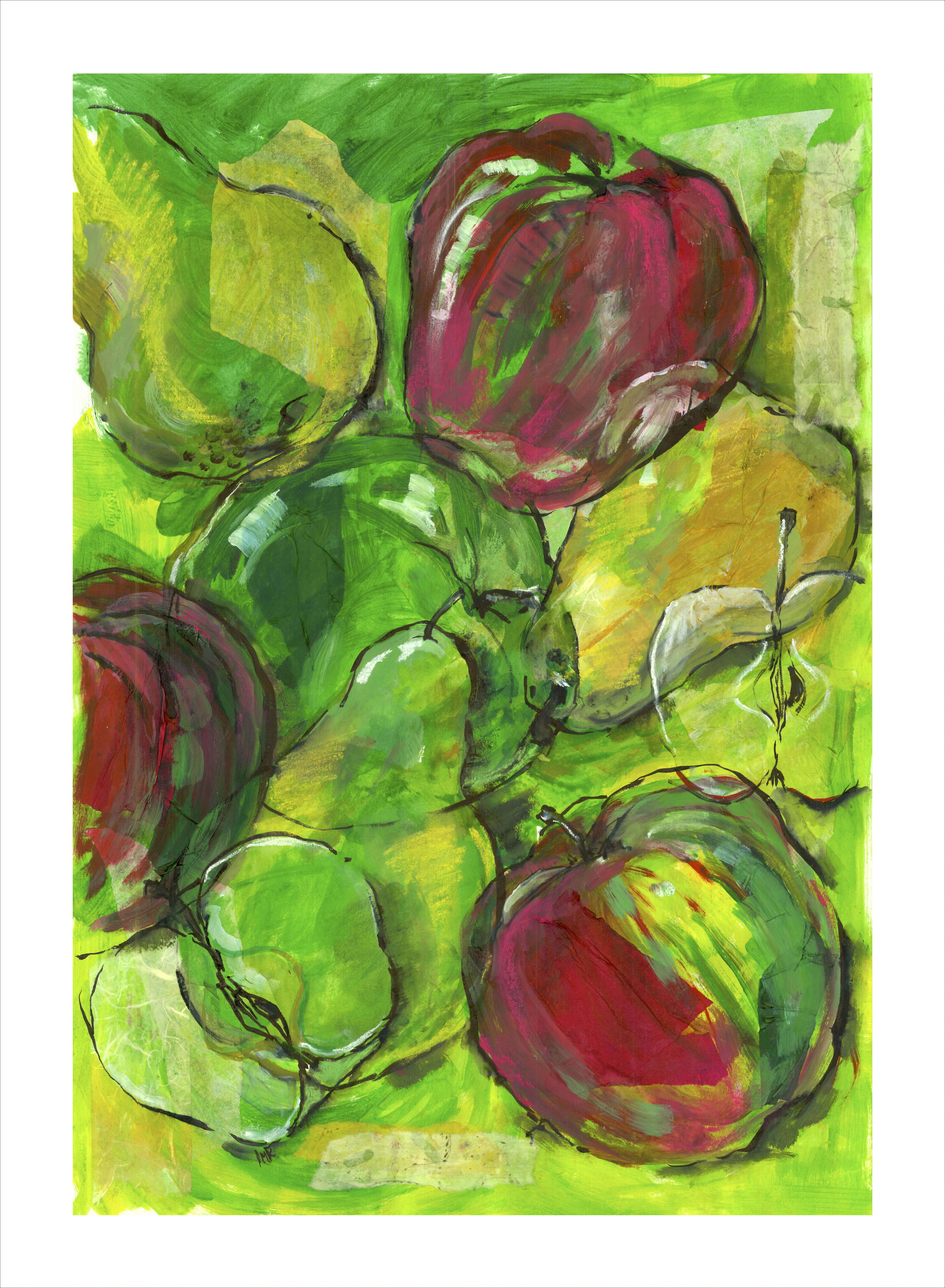 green and red fruit on green background