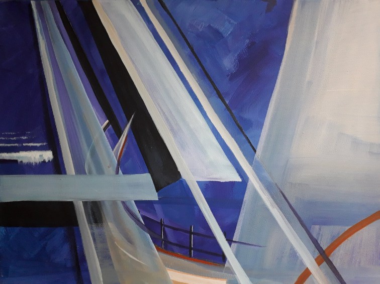 white sails abstract on blue background